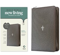 NLT Thinline Reference Bible Zip Textured Cross Gray